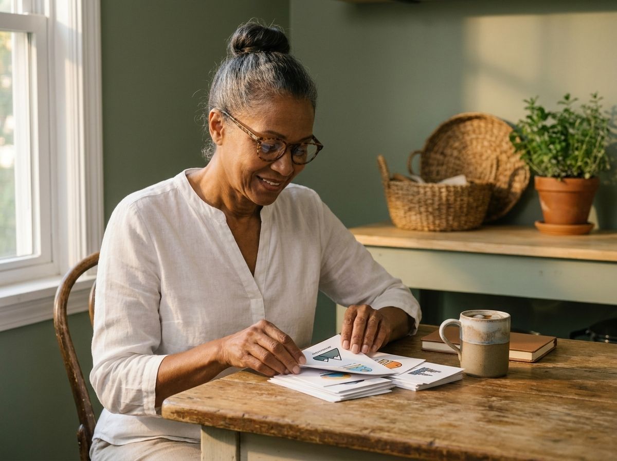 Maya Camp sorting country notes beside a cold coffee and laptop